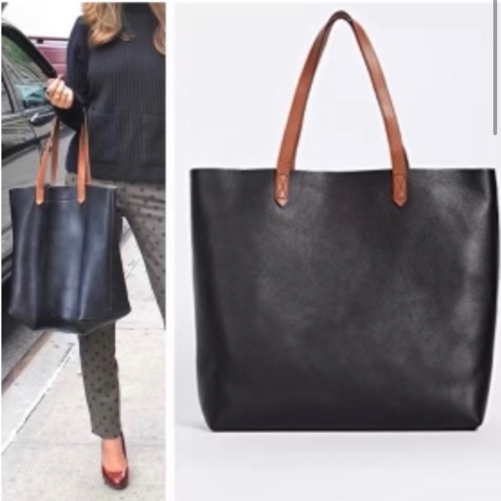 Madewell Transport tote black with brown straps